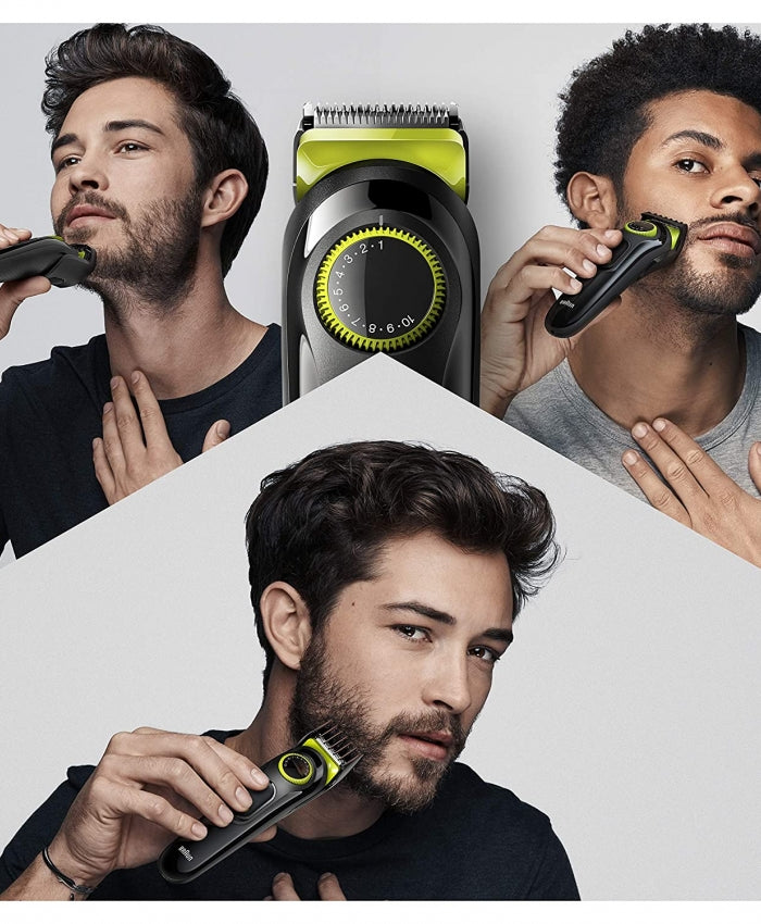Braun Beard Trimmer 3 for Face and Hair, Black/Volt Green with precision dial, BT3221